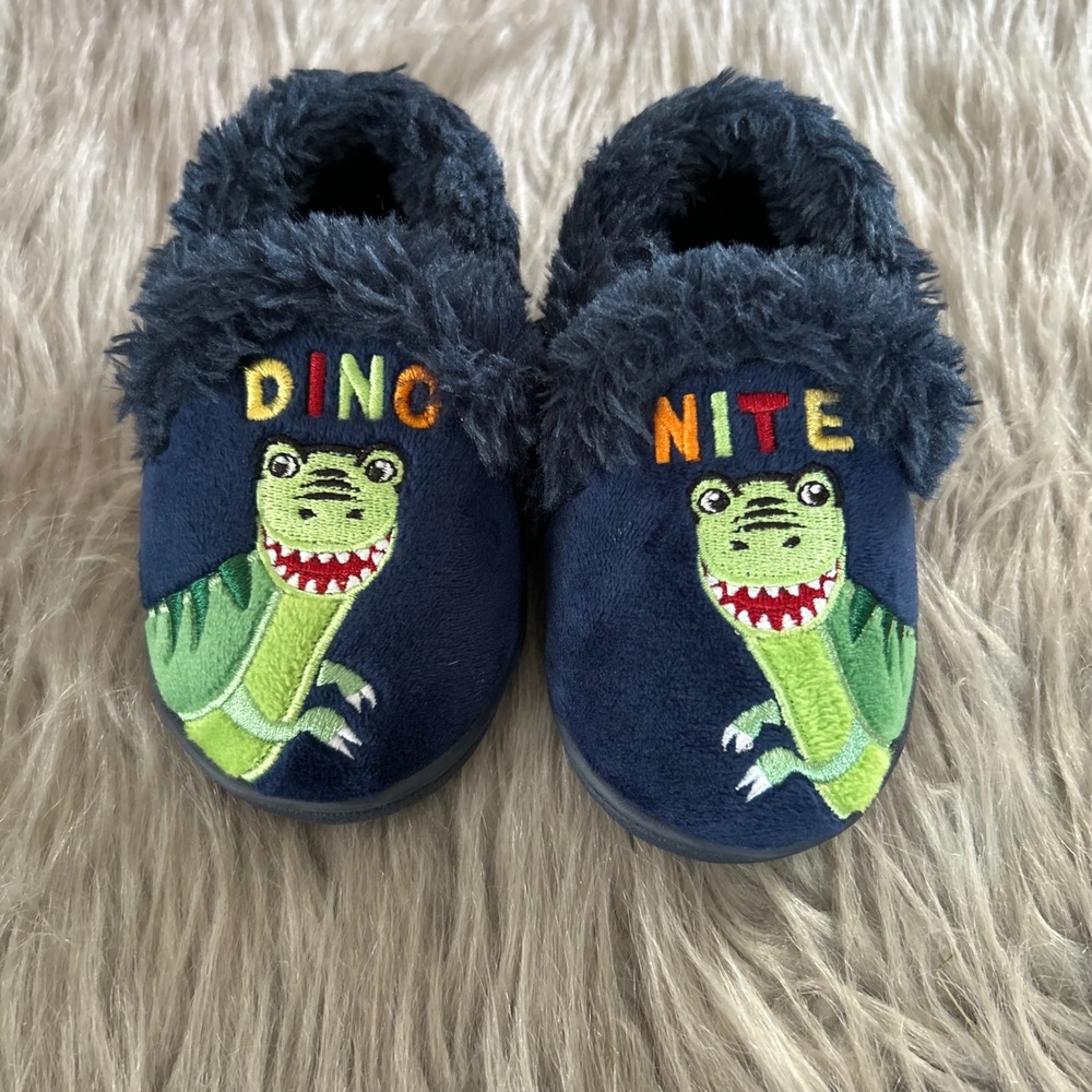 Wonder Nation Dinosaur Slippers Baby Boy Size 5-6 Blue Slip On Lightweight Shoes